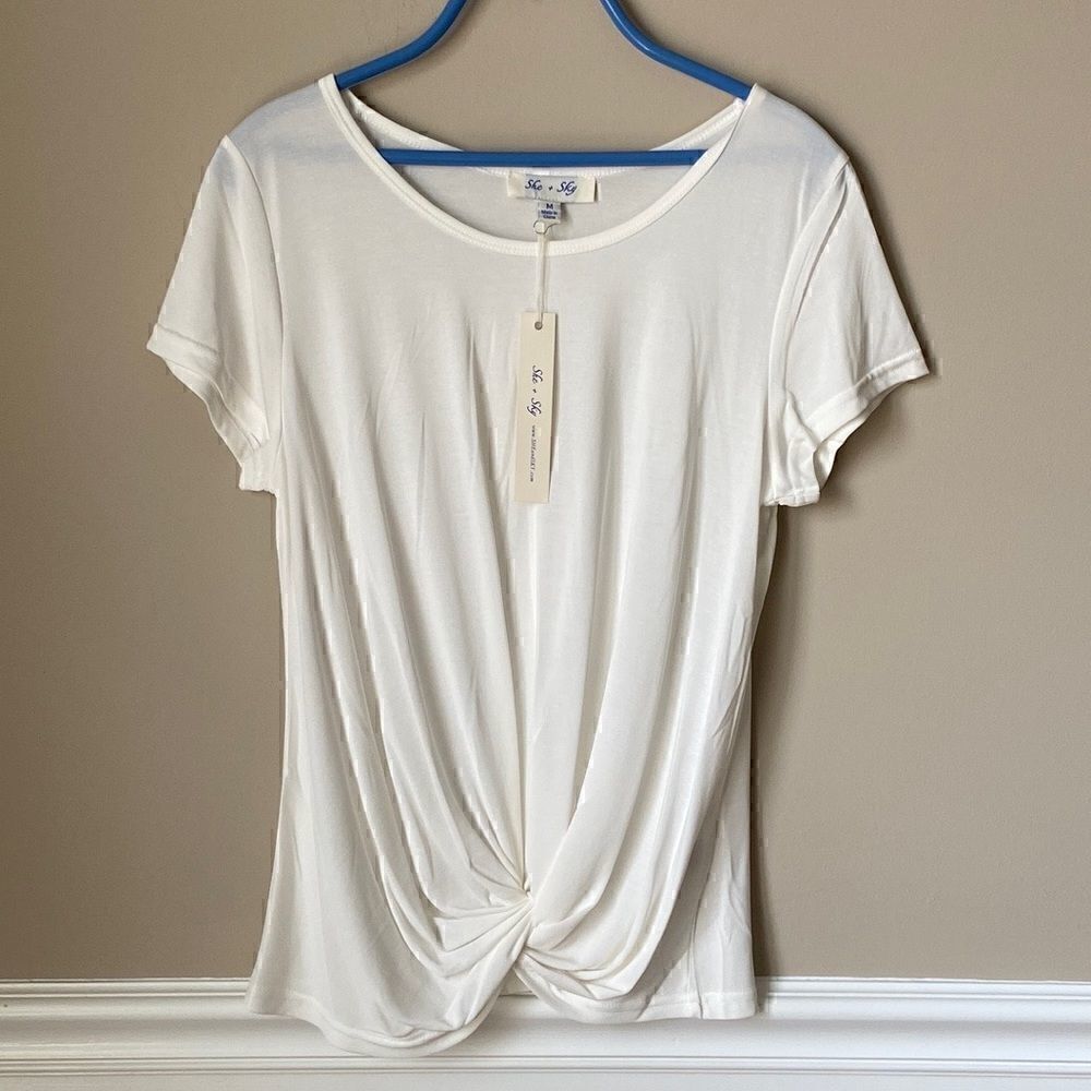 She + Sky White Knotted Detail Top Small Beach Pics, Casual‎ Summer Coastal NWT